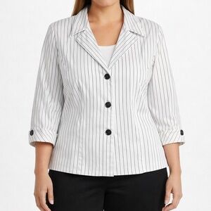 Dressbarn Blazer 3/4 Sleeve White With Black Vertical Stripes Size XL